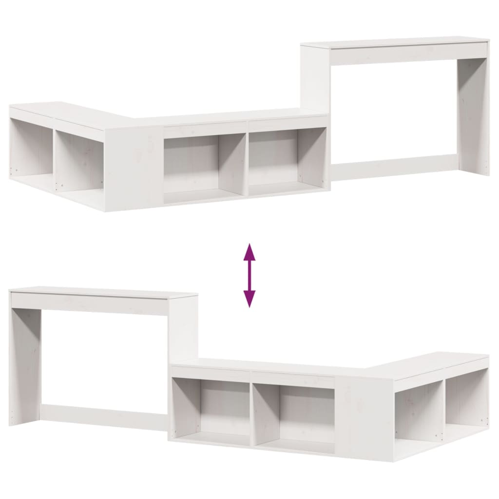 sengebord med skrivebord 232x112x75 cm massivt fyrretræ hvid