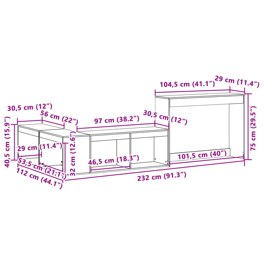sengebord med skrivebord 232x112x75 cm massivt fyrretræ hvid