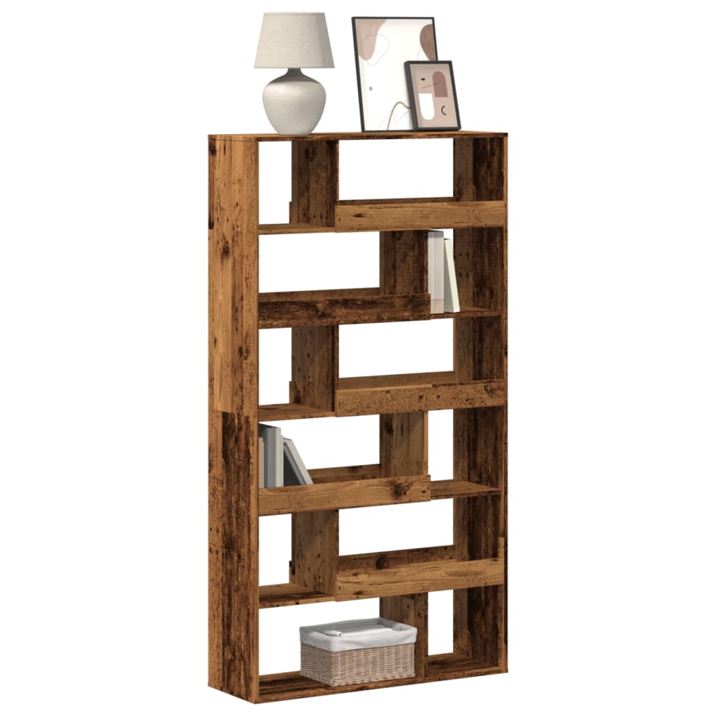 Bogreol 100×33×187,5 cm i konstrueret træ - gammelt trælook, 12 rum