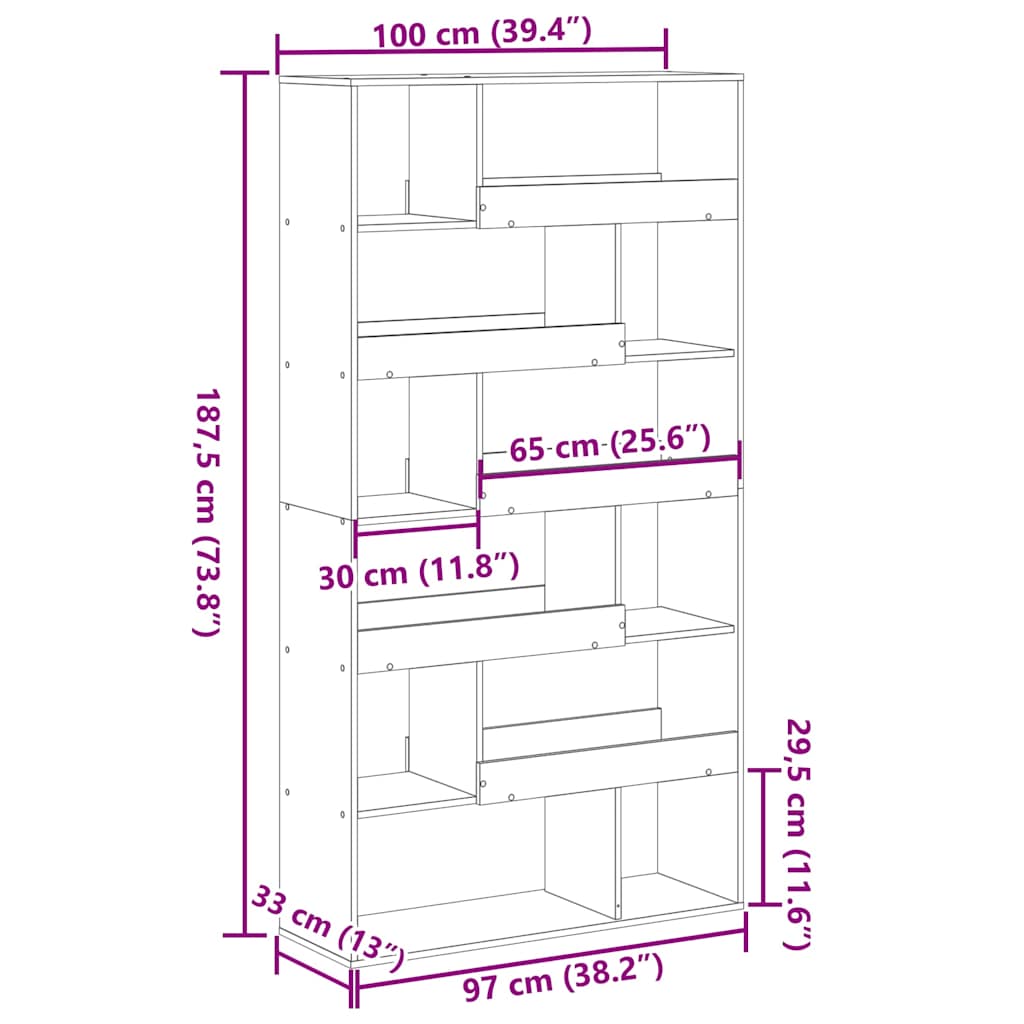 bogreol 100x33x187,5 cm konstrueret træ gammelt eg