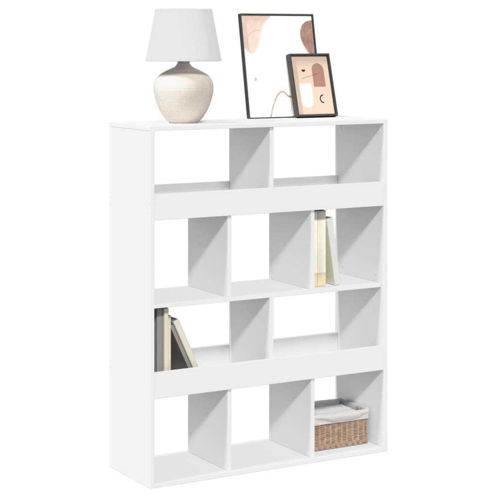 Bogreol med 10 rum - 100×33×125,5 cm, hvid konstrueret træ