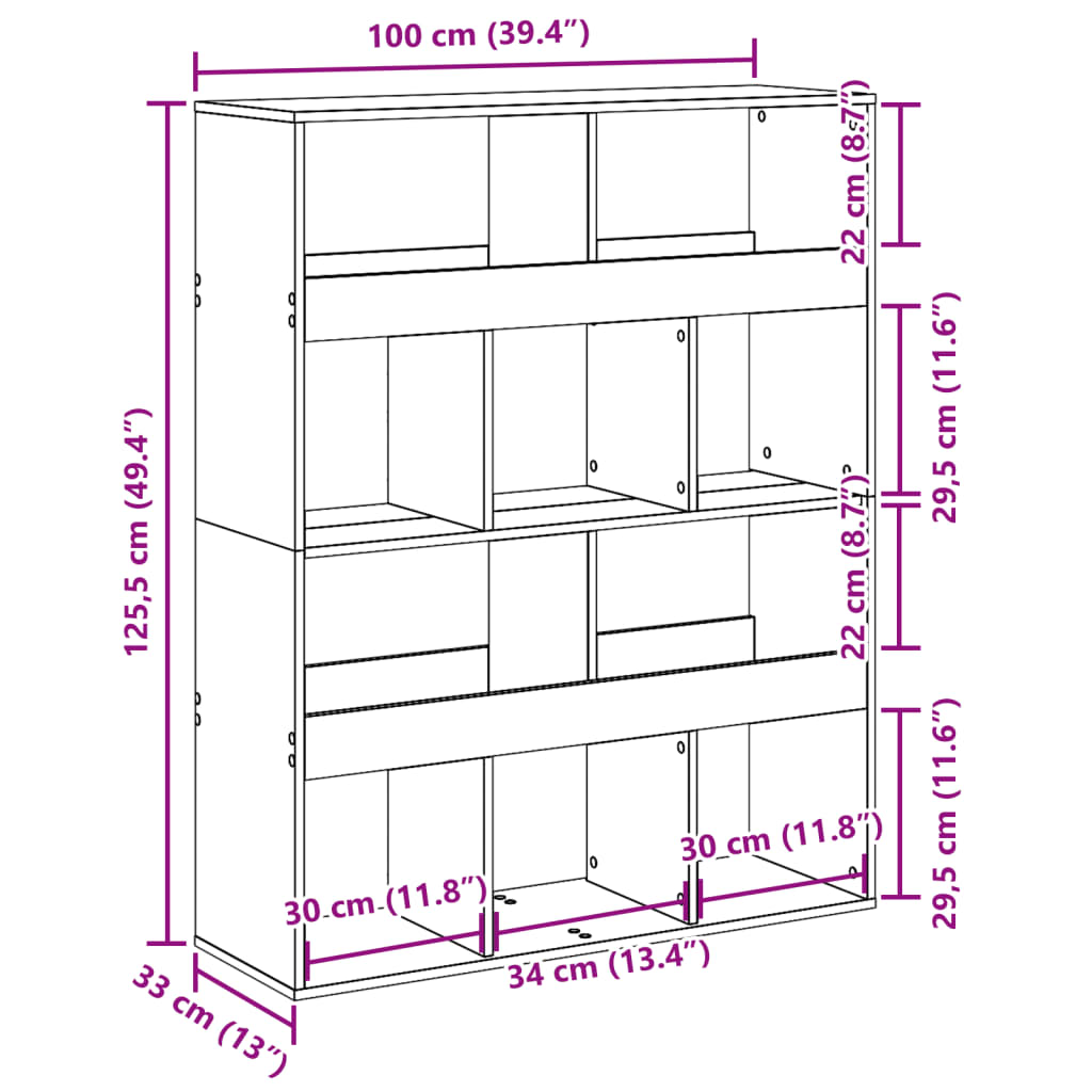bogreol 100x33x125,5 cm konstrueret træ sort