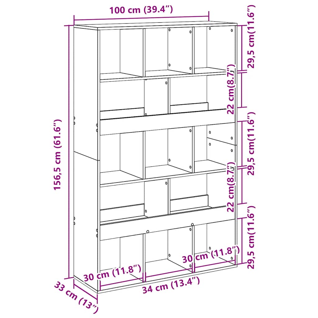bogreol 100x33x156,5 cm konstrueret træ sort