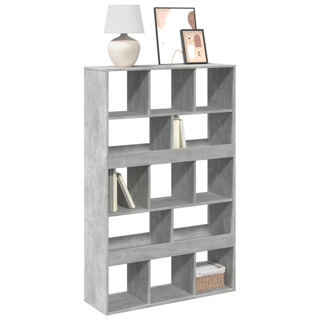 Bogreol med 13 rum - 100×33×156,5 cm, betongrå konstrueret træ