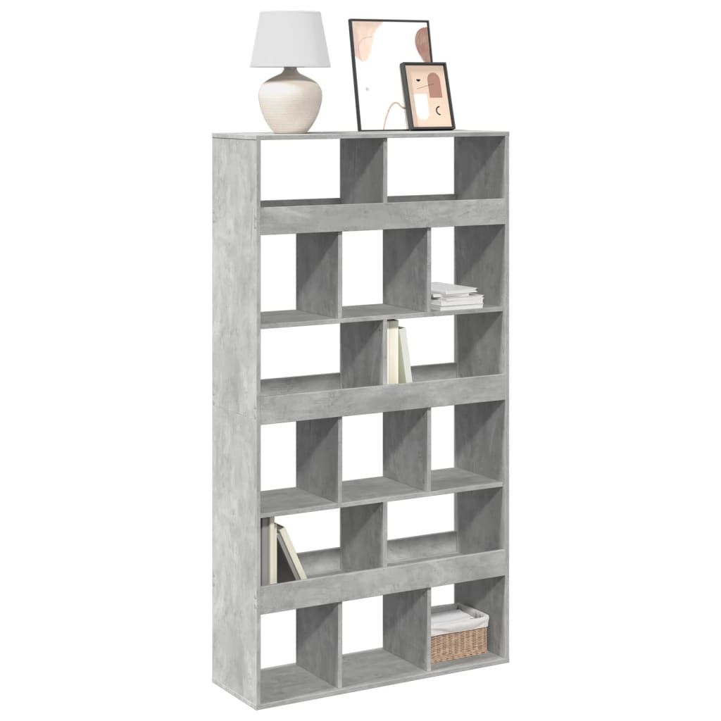 Bogreol med 15 rum - 100x33x187,5 cm, betongrå konstrueret træ