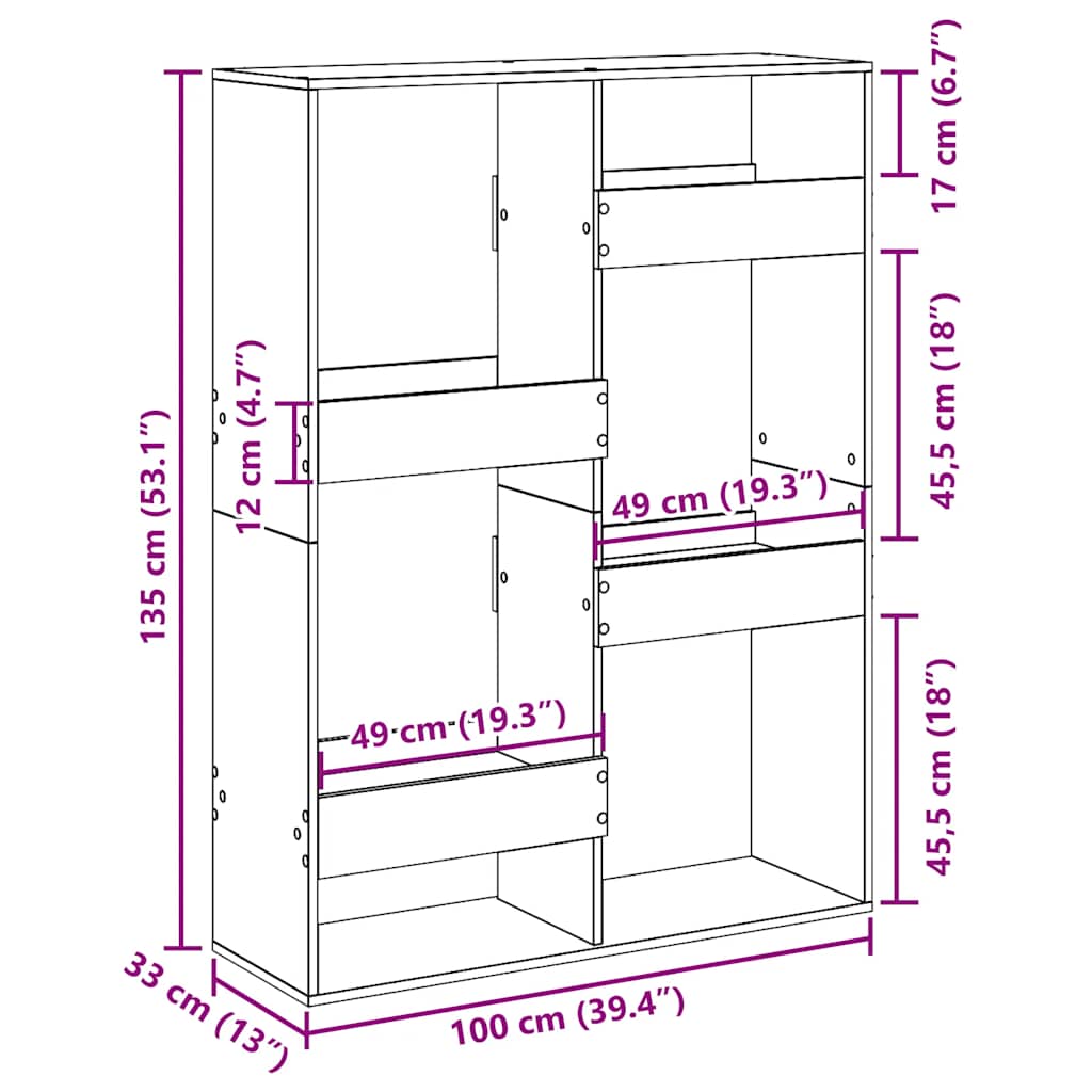 bogreol 100x33x135 cm konstrueret træ sort