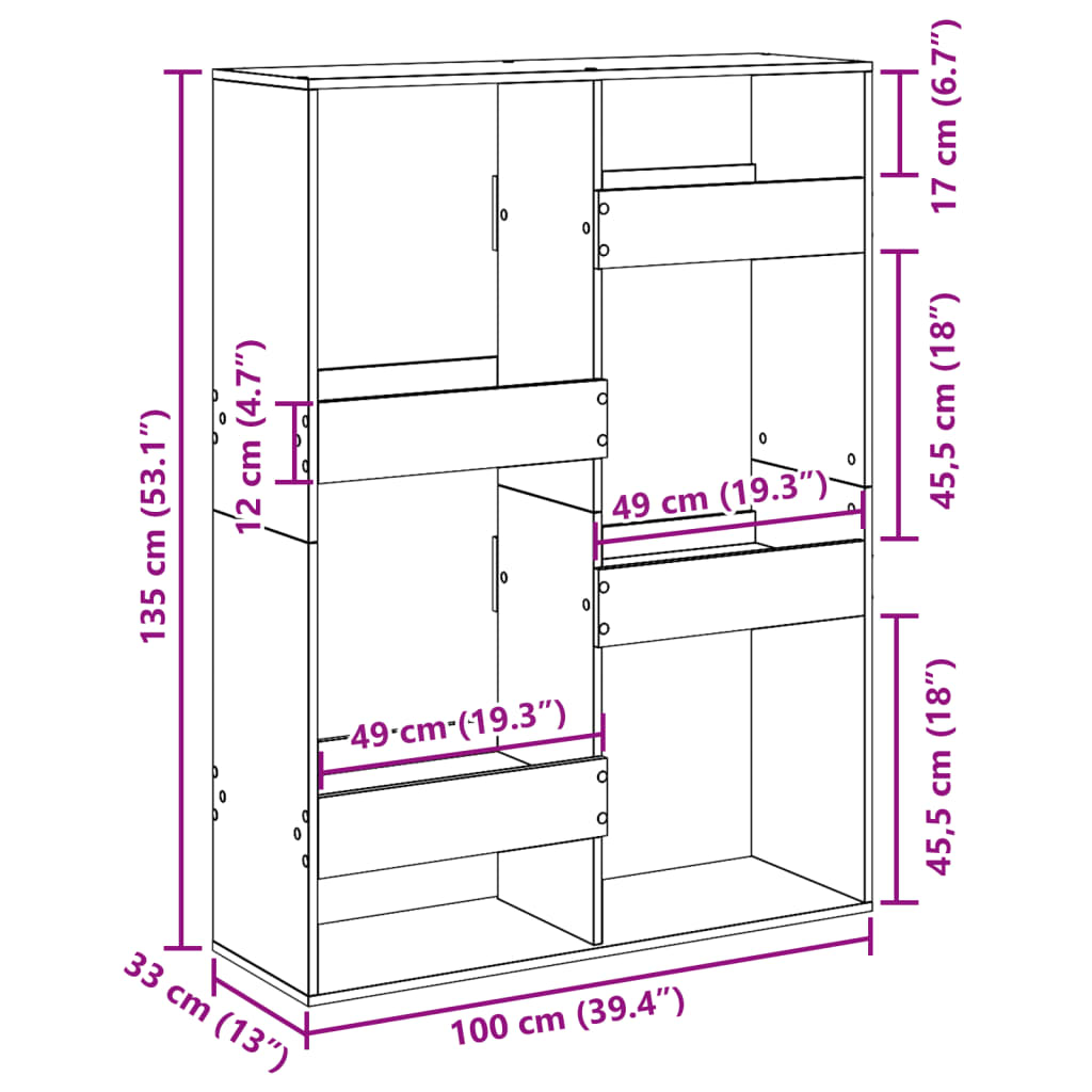bogreol 100x33x135 cm konstrueret træ sonoma-eg