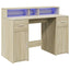 skrivebord med LED-lys 120x55x91 cm konstrueret træ sonoma-eg