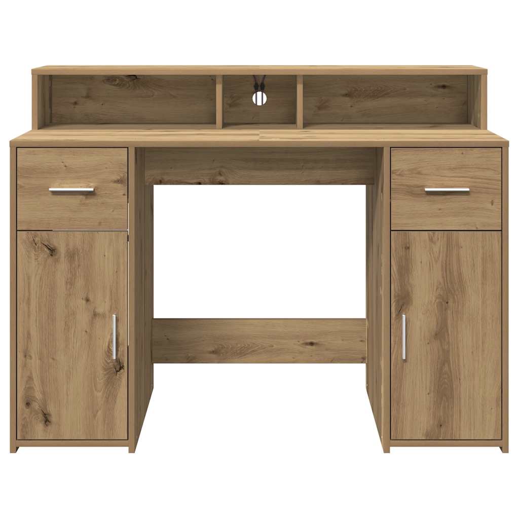 skrivebord med LED-lys 120x55x91 cm konstrueret træ gammelt eg