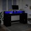 skrivebord med LED-lys 160x55x91 cm konstrueret træ sort