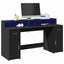 skrivebord med LED-lys 160x55x91 cm konstrueret træ sort