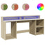 skrivebord med LED-lys 200x55x91 cm konstrueret træ sonoma-eg