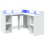 skrivebord med LED-lys 130x130x91 cm konstrueret træ hvid