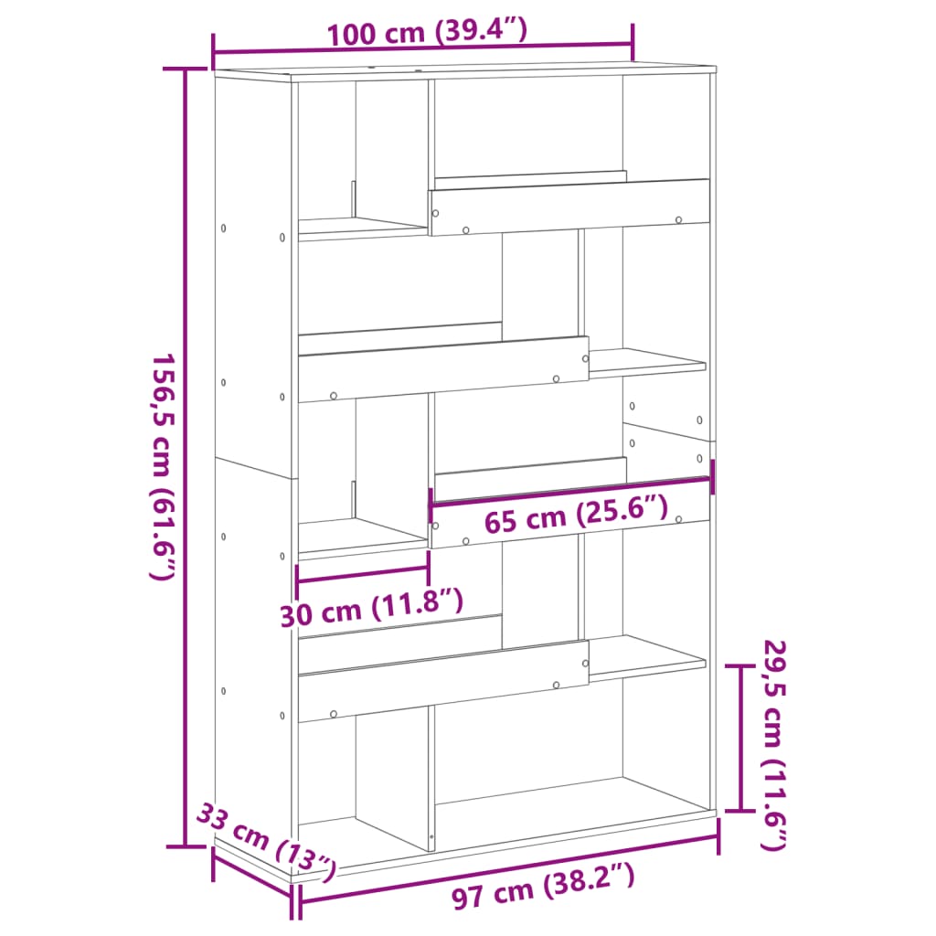 rumdeler 100x33x156,5 cm konstrueret træ røget egetræsfarve