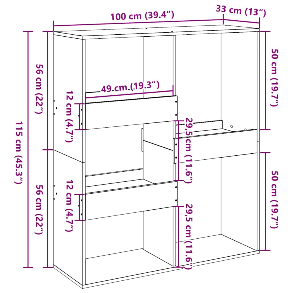rumdeler 100x33x115 cm konstrueret træ sort