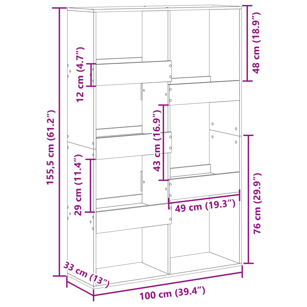 rumdeler 100x33x155,5 cm konstrueret træ røget egetræsfarve