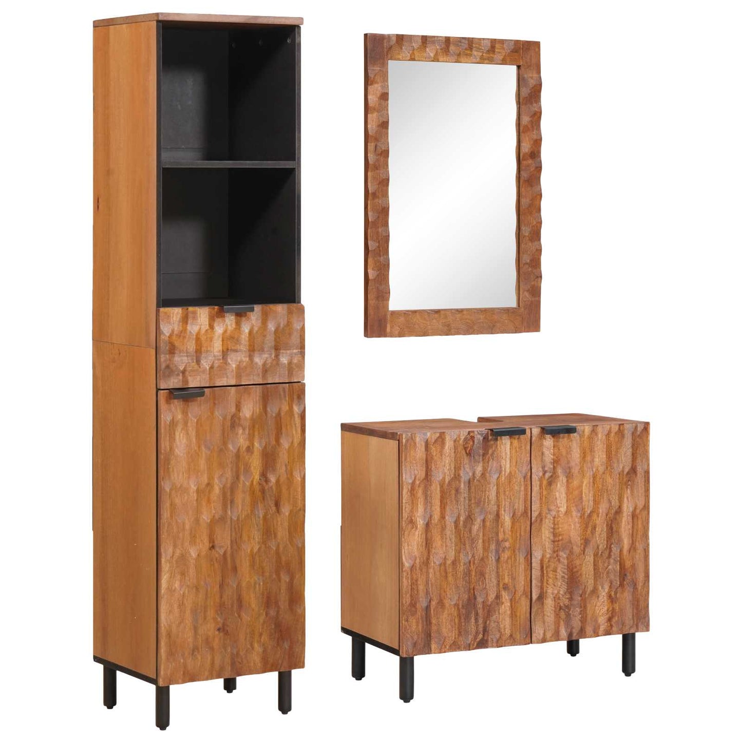 Badeværelsessæt 3 pcs Akaciebrown finish Massivt mangotræ