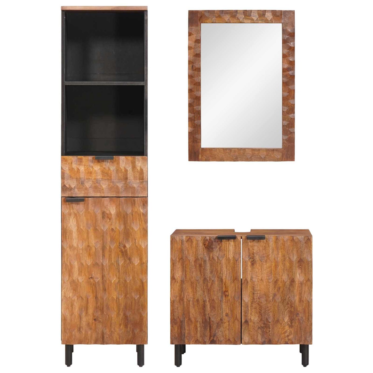 Badeværelsessæt 3 pcs Akaciebrown finish Massivt mangotræ