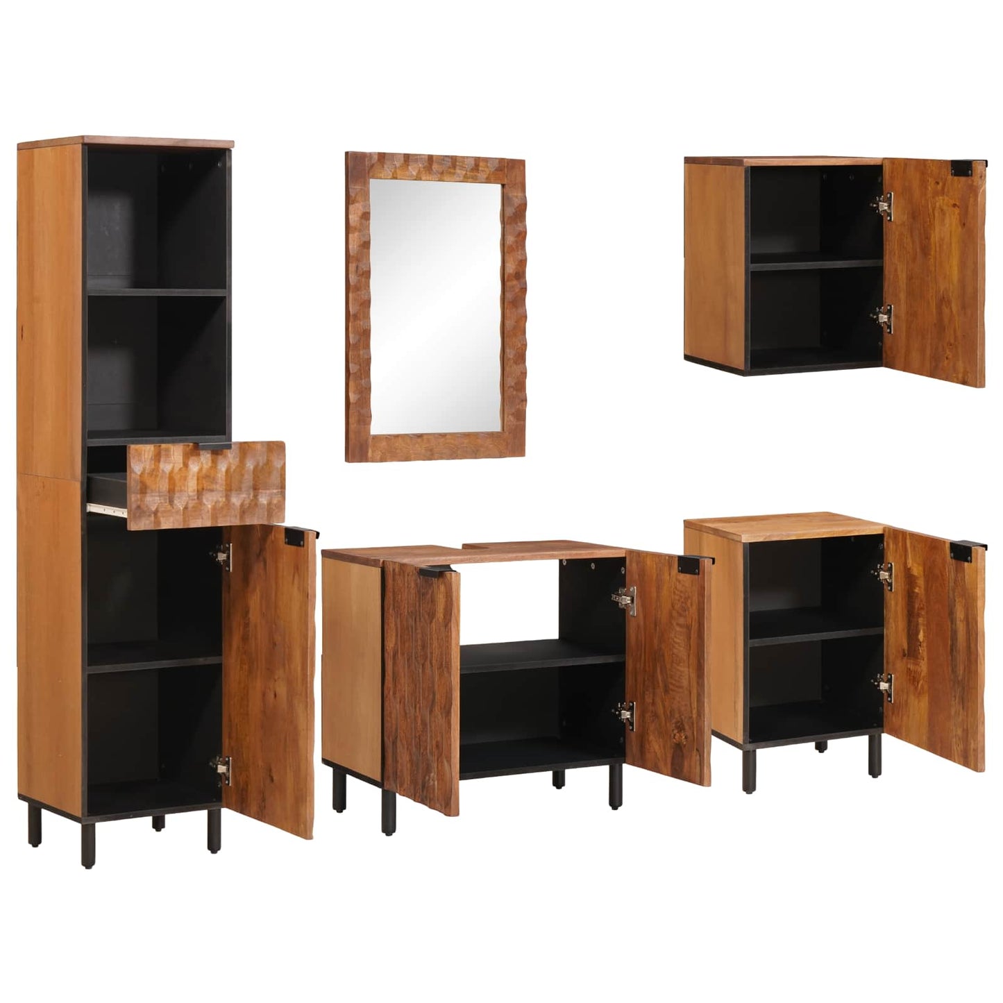 Badeværelsessæt 5 pcs Akaciebrown finish Massivt mangotræ