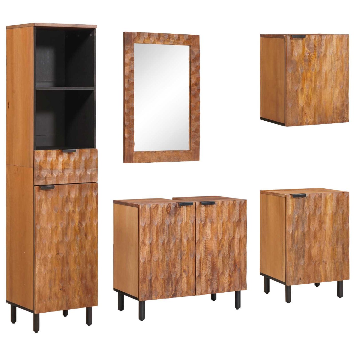 Badeværelsessæt 5 pcs Akaciebrown finish Massivt mangotræ