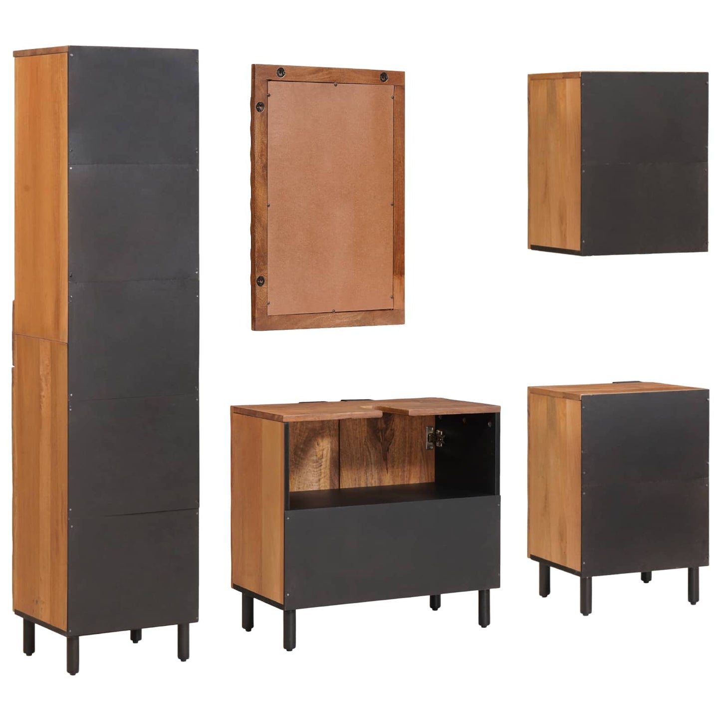 Badeværelsessæt 5 pcs Akaciebrown finish Massivt mangotræ