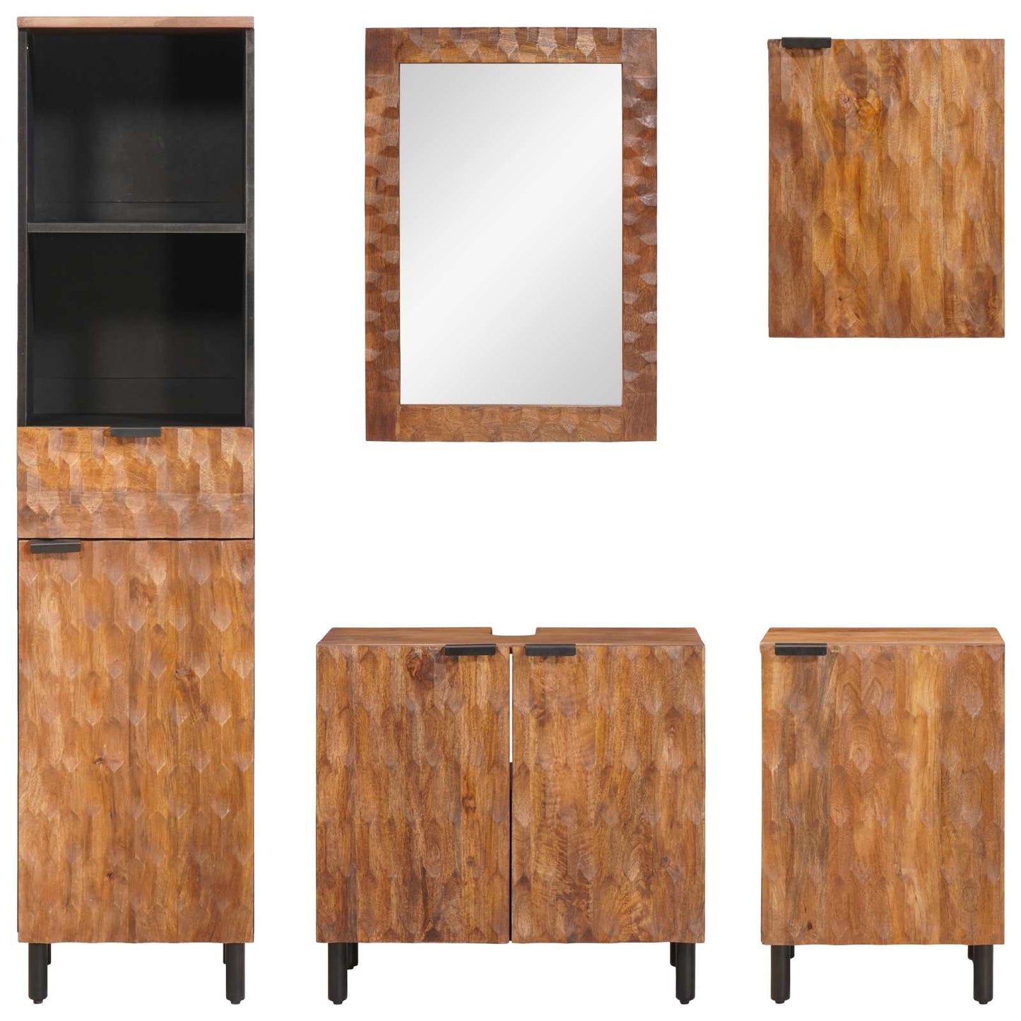 Badeværelsessæt 5 pcs Akaciebrown finish Massivt mangotræ
