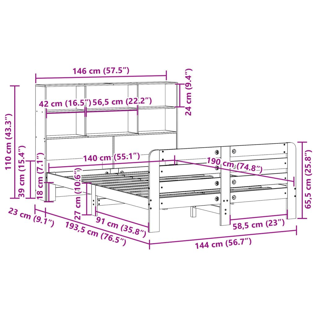 sengeramme uden madras 140x190 cm massivt fyrretræ gyldenbrun