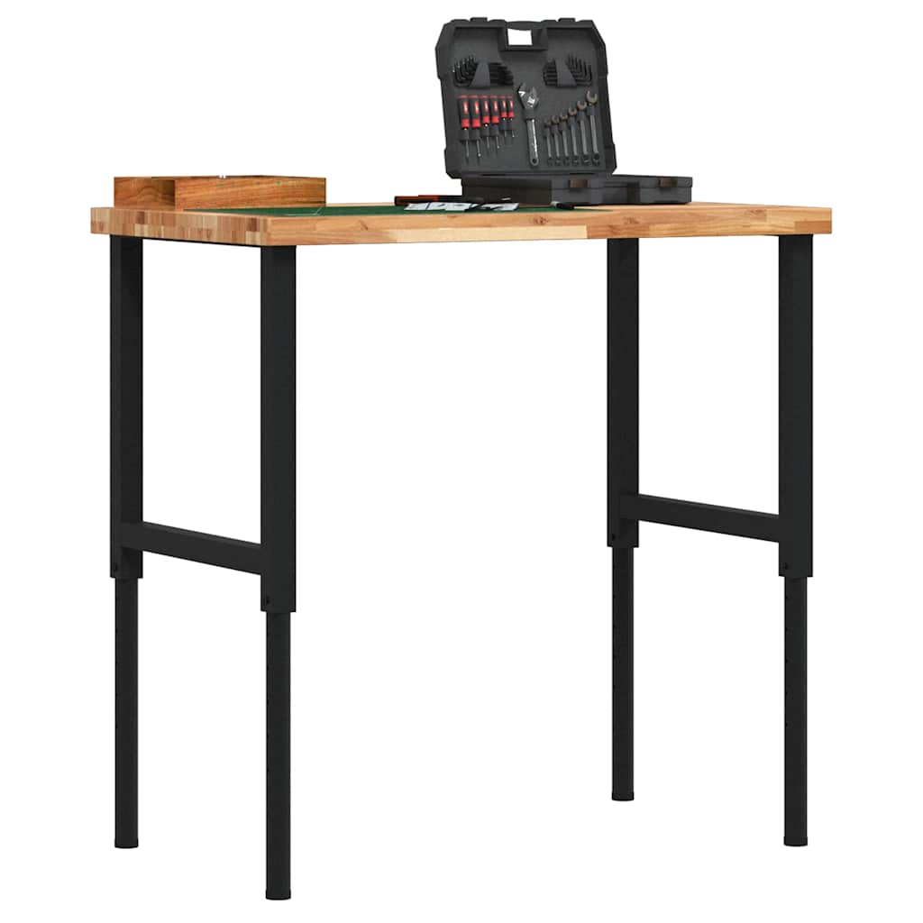 Arbejdsbænk 100×60×(73-99,5) cm - massivt akacietræ, rektangulær, sort stel