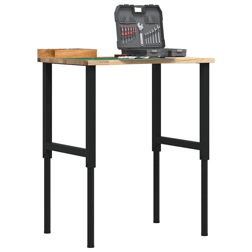 Arbejdsbænk i massivt egetræ 80×60×(71,5-98) cm med metalstel