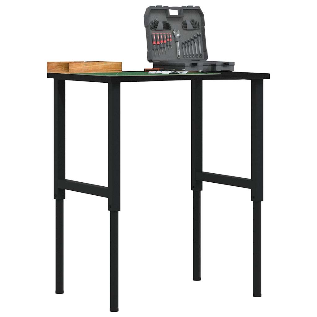 Arbejdsbænk 80×60×(71,5-98) cm - massivt egetræ og metalstel