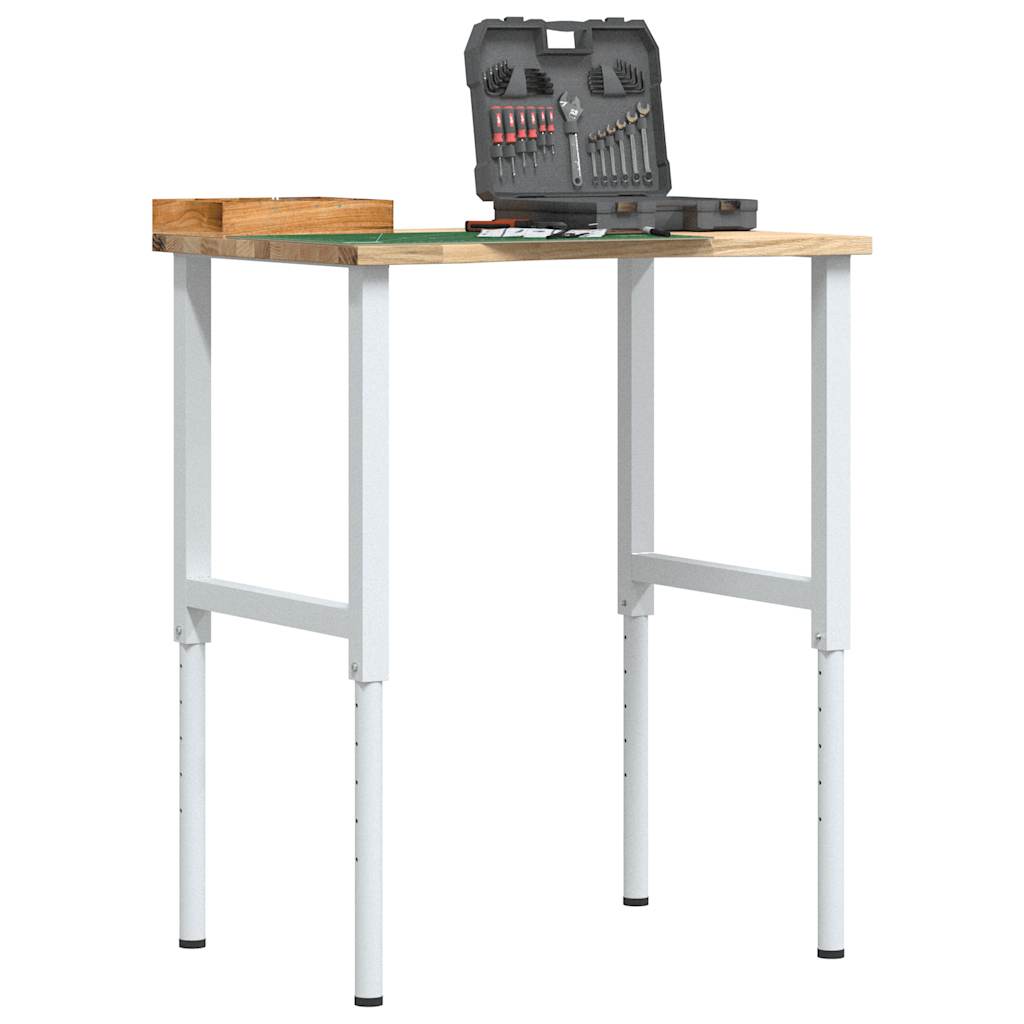 Arbejdsbænk 80×60×71,5-98 cm - massivt egetræ og metalstel