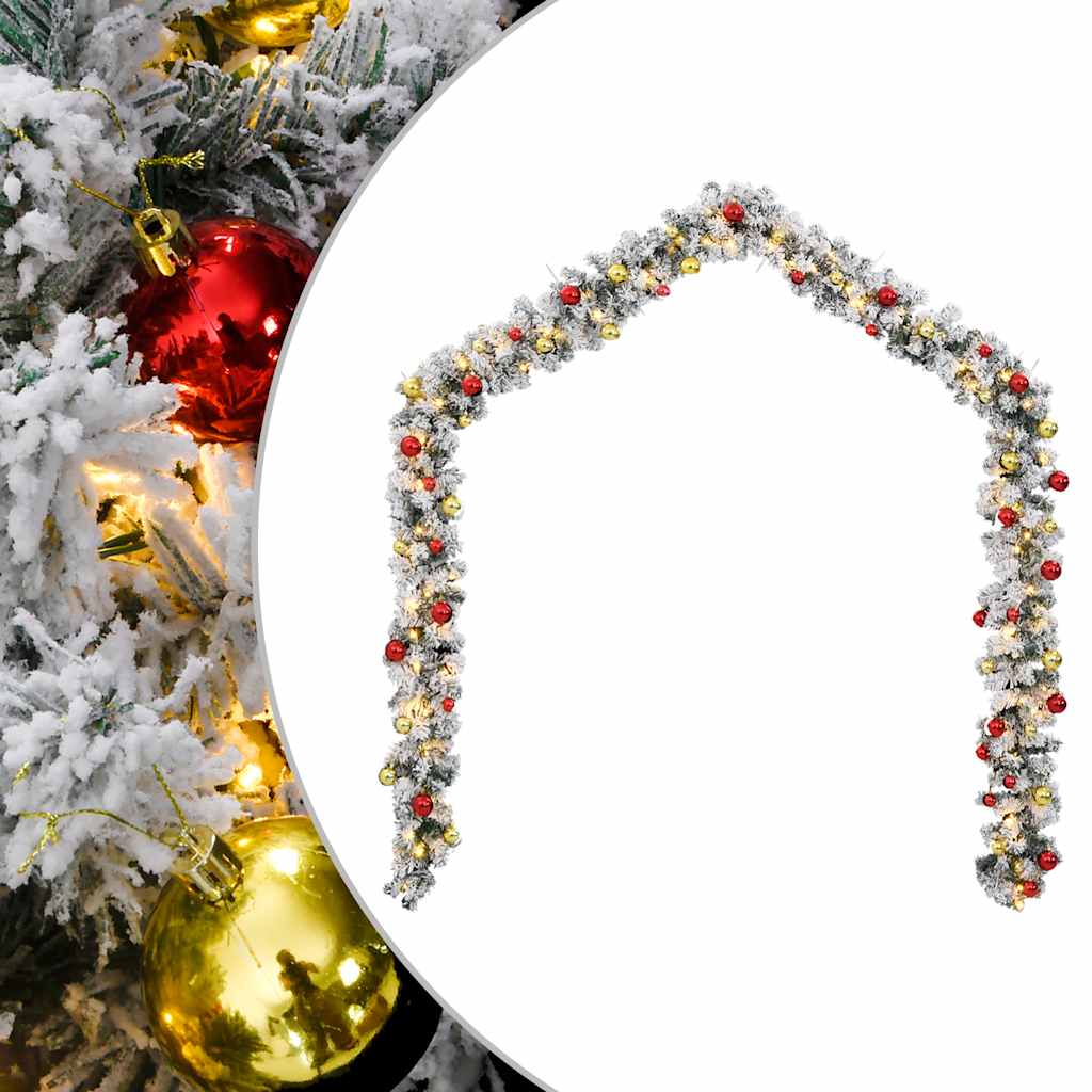 juleguirlande med kugler og LED-lys 5 m PVC grøn