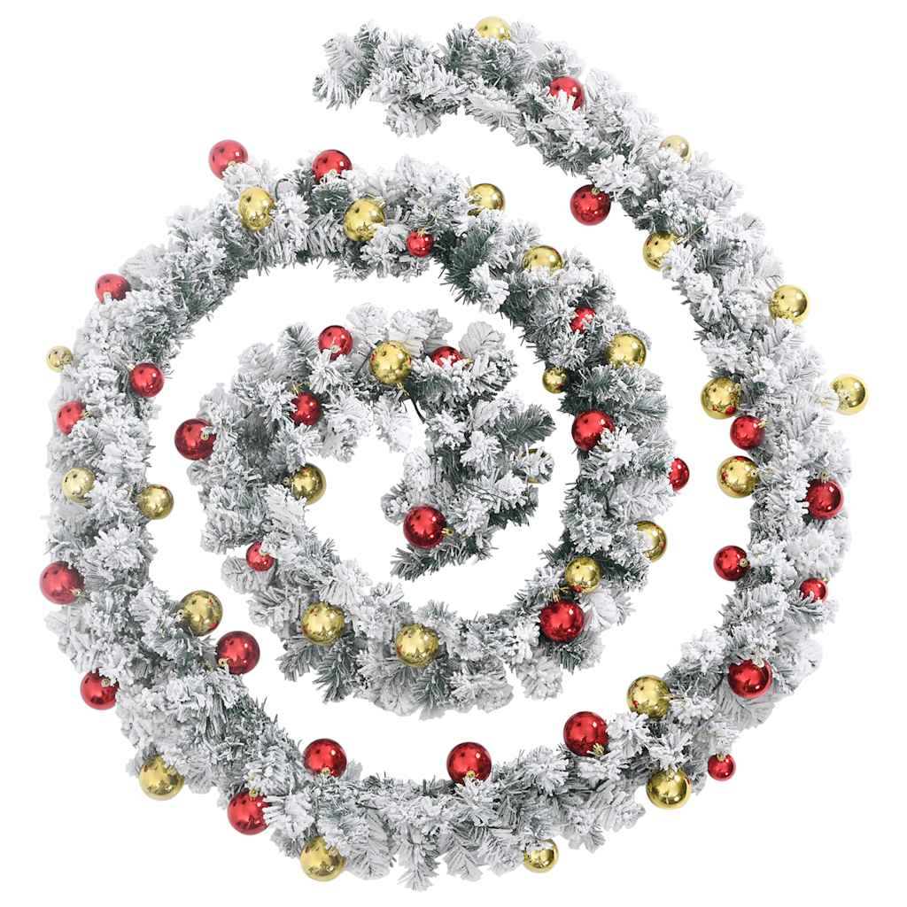 juleguirlande med kugler og LED-lys 10 m PVC grøn