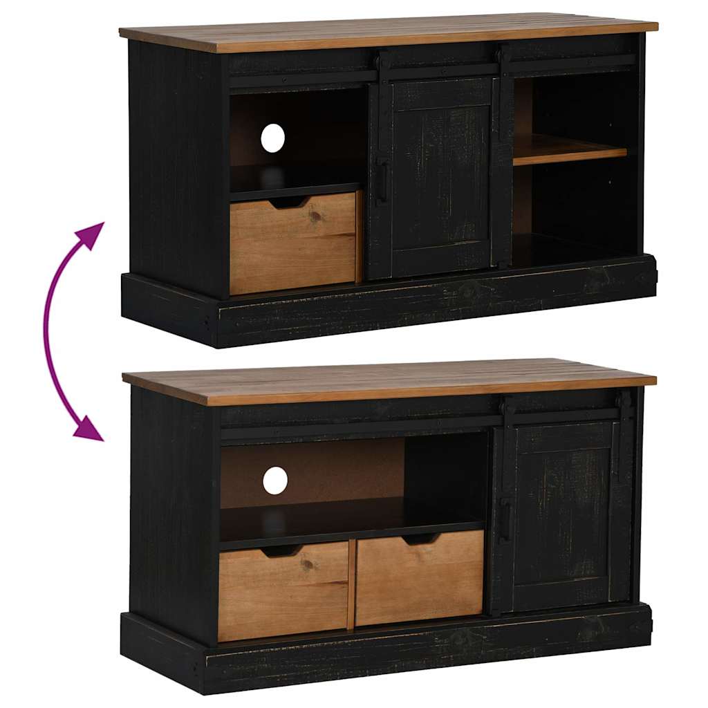 tv-bord HALDEN med skydedør 110x40x60 cm massivt træ sort