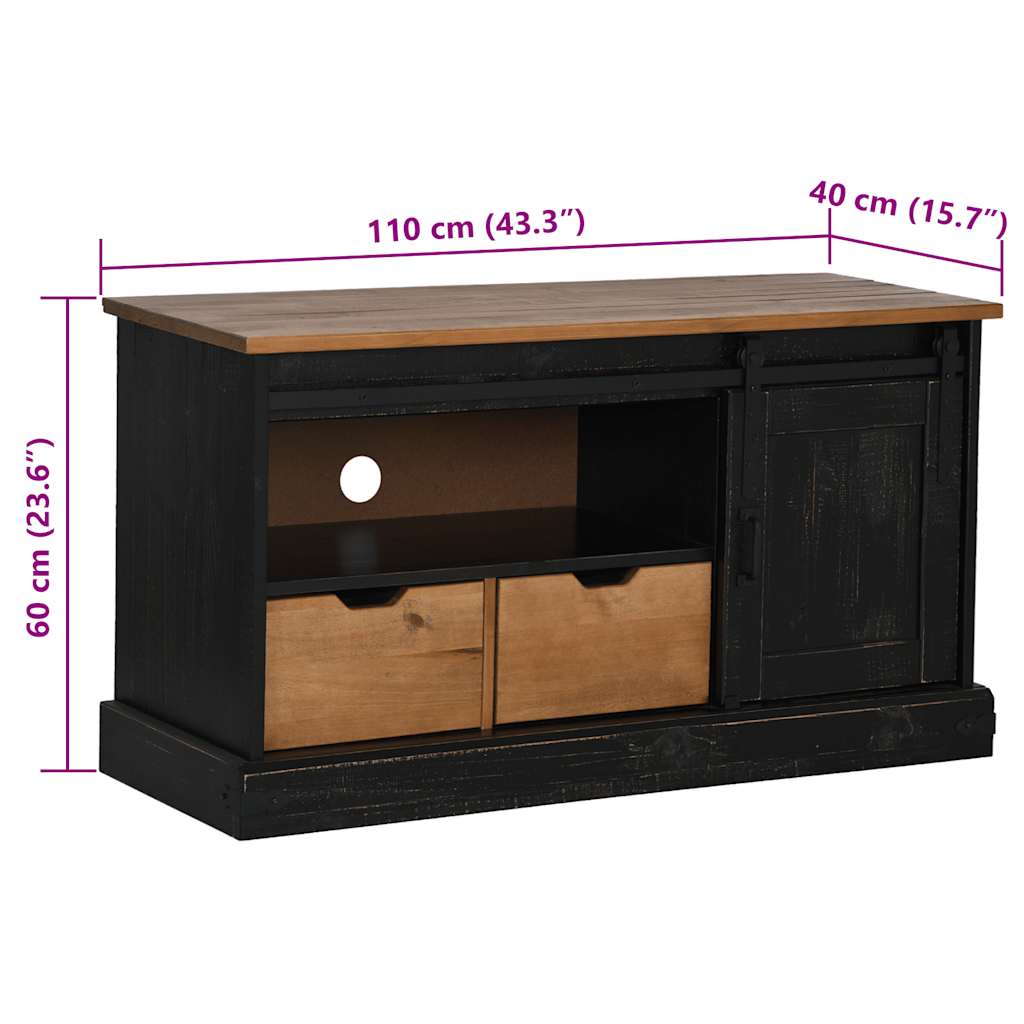 tv-bord HALDEN med skydedør 110x40x60 cm massivt træ sort