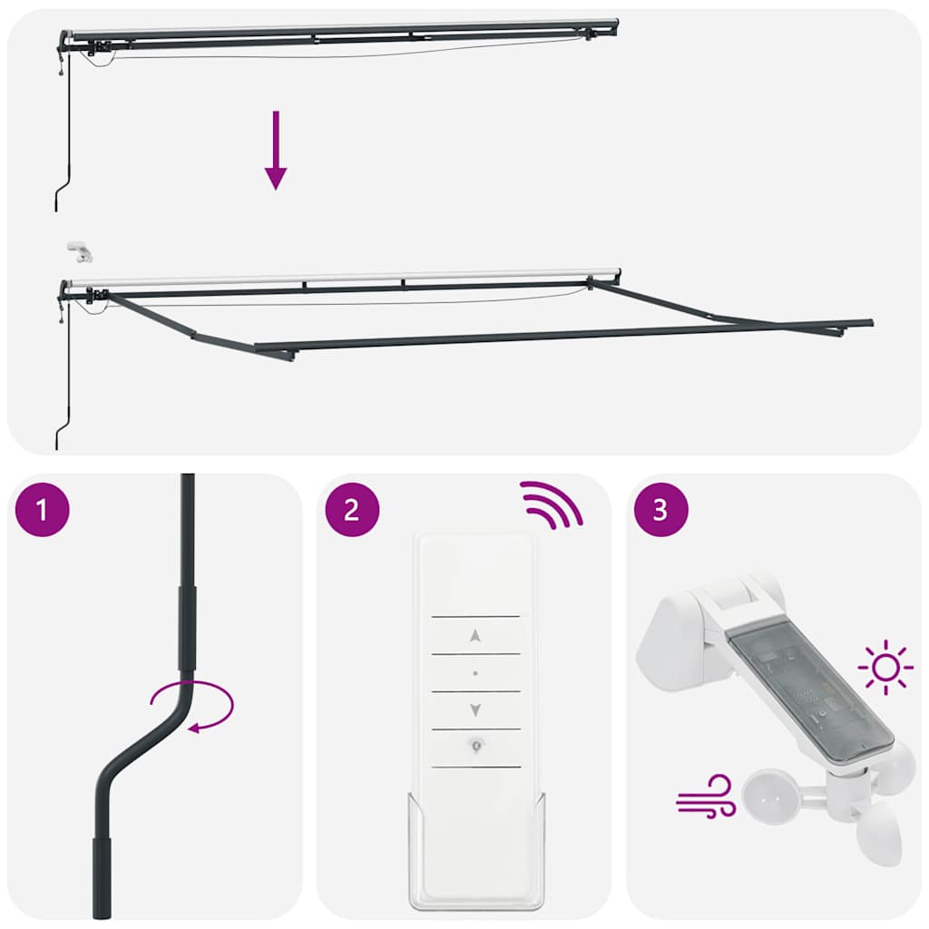 markise med LED-lys 500x300 cm automatisk betjening bordeaux