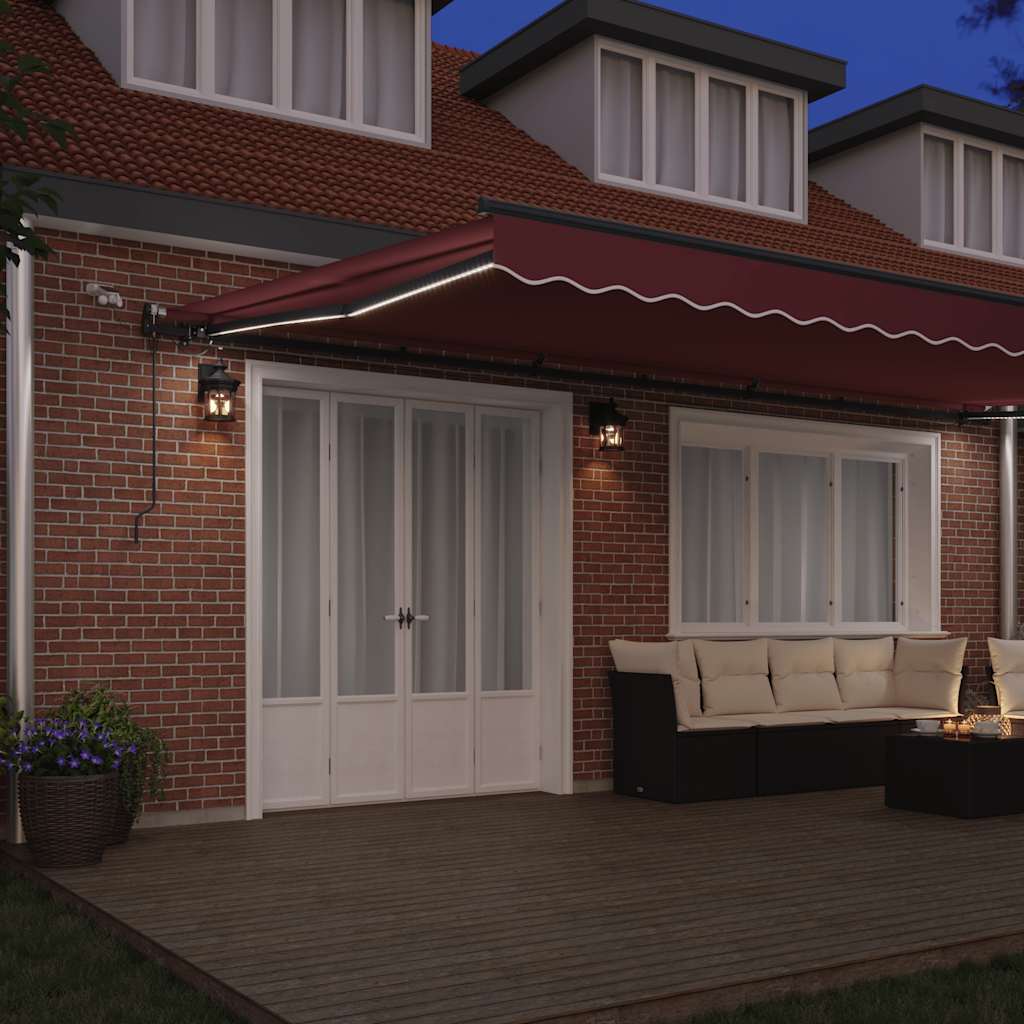 markise med LED-lys 600x300 cm automatisk betjening bordeaux