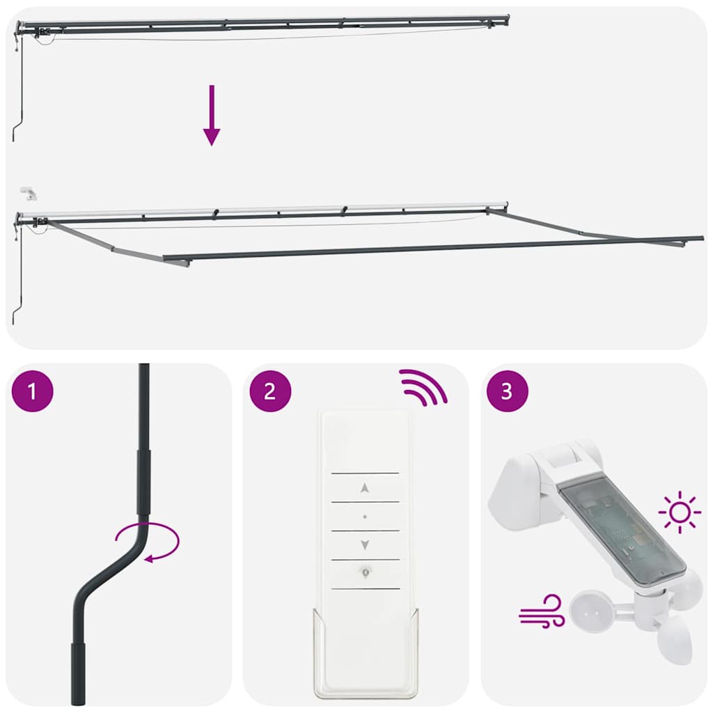 markise med LED-lys 600x300 cm automatisk betjening bordeaux