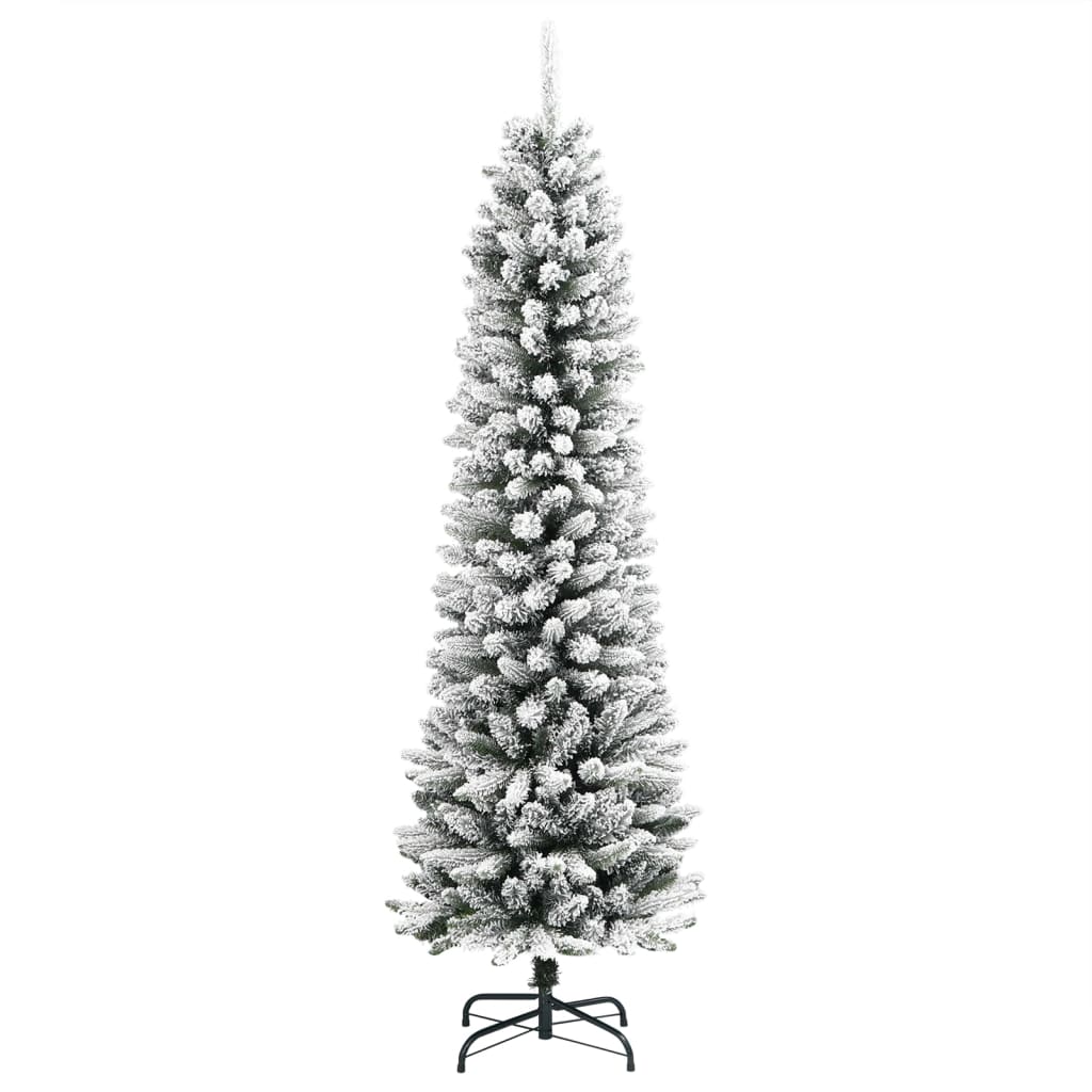 kunstigt smalt juletræ med sne 150 cm PVC og PE
