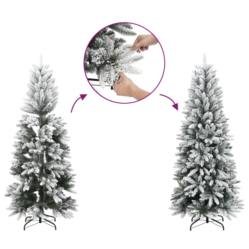 kunstigt smalt juletræ med sne 150 cm PVC og PE