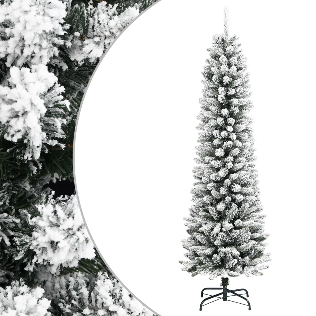 kunstigt smalt juletræ med sne 210 cm PVC og PE