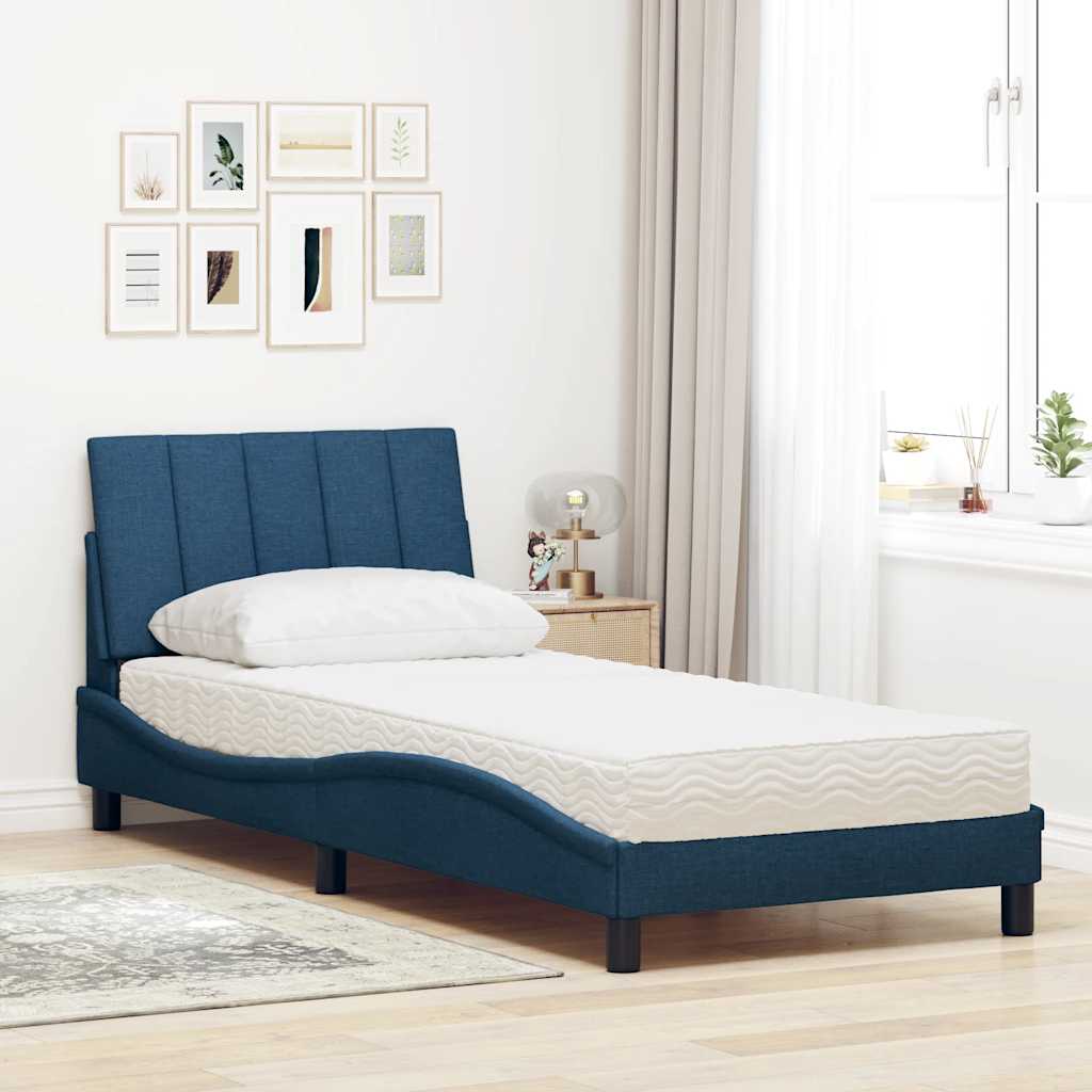 seng med madras Hanko 80x200 cm stof blå