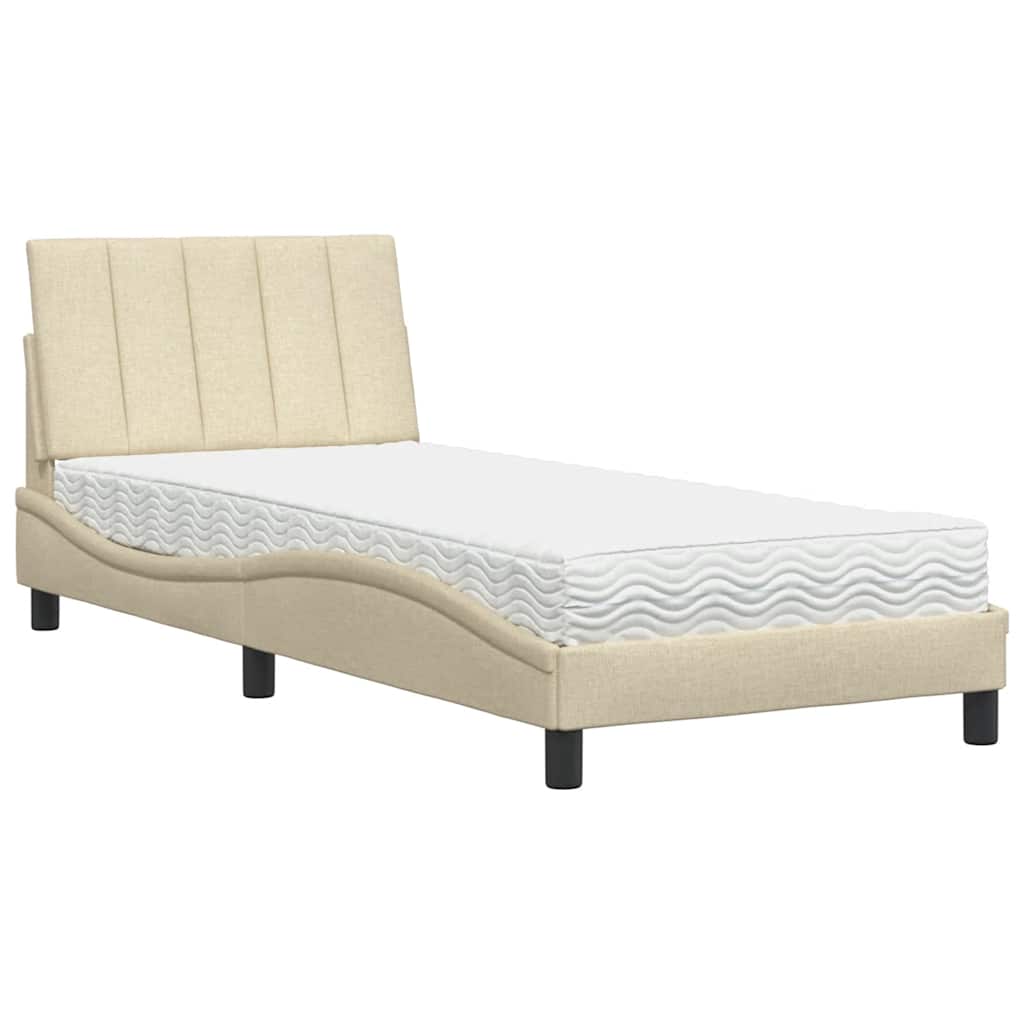 seng med madras Hanko 90x190 cm stof cremefarvet