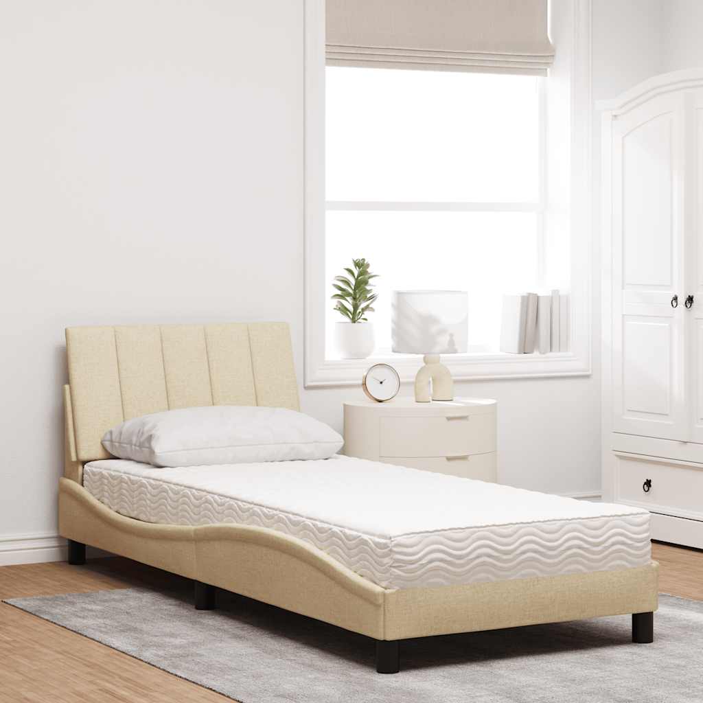 seng med madras Hanko 90x190 cm stof cremefarvet
