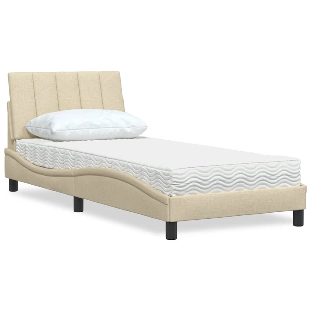seng med madras Hanko 90x190 cm stof cremefarvet
