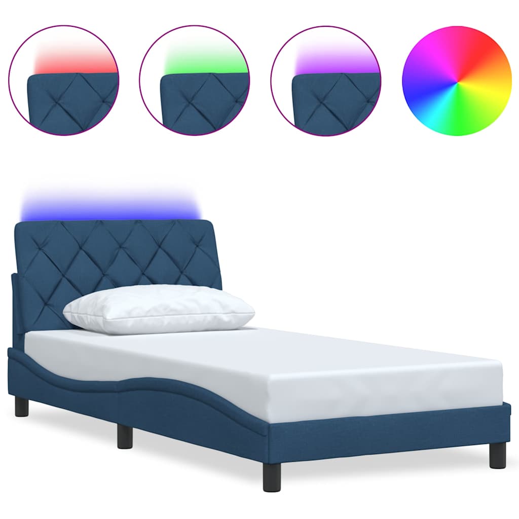 sengeramme med LED uden madras 100x200 cm stof blå