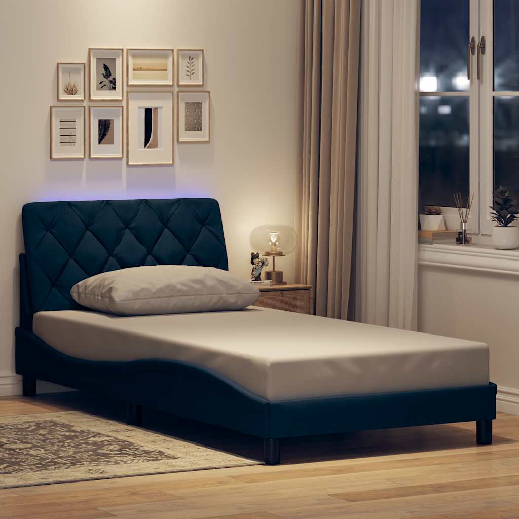 sengeramme med LED uden madras 100x200 cm stof blå