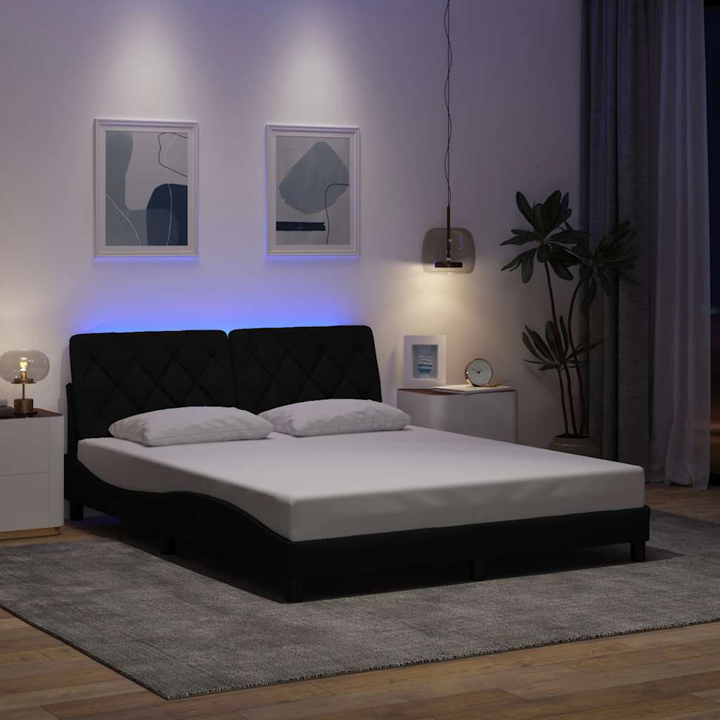sengeramme med LED uden madras 160x200 cm stof sort
