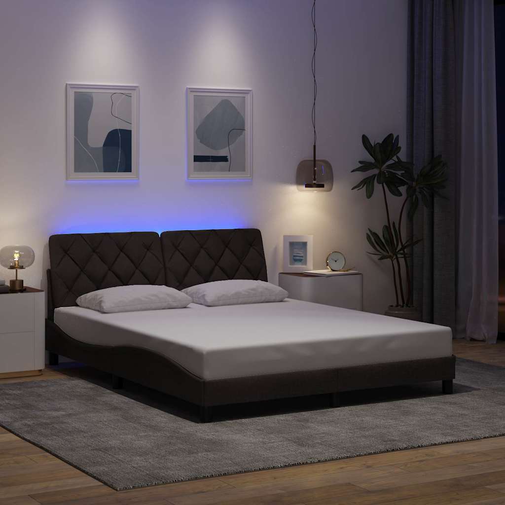 sengeramme med LED uden madras 160x200 cm stof mørkebrun