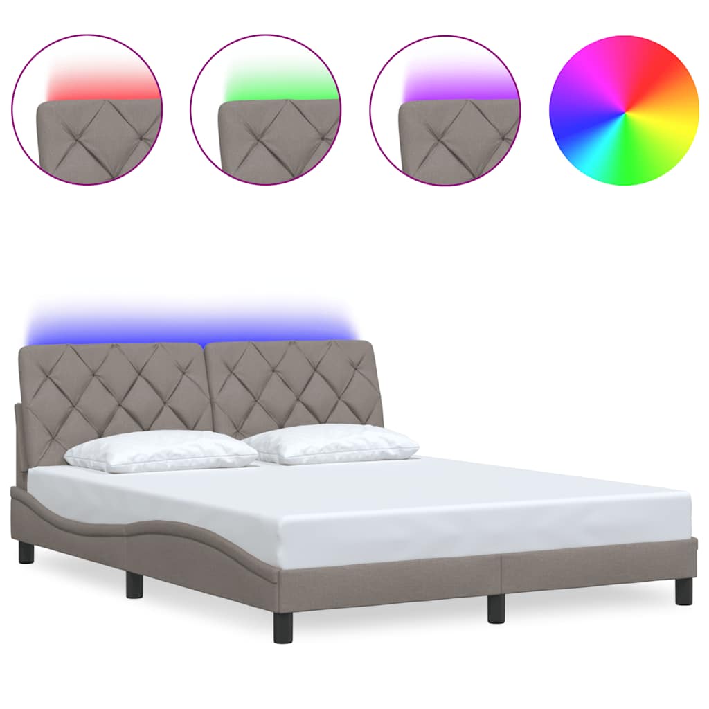 sengeramme med LED uden madras 160x200 cm stof gråbrun